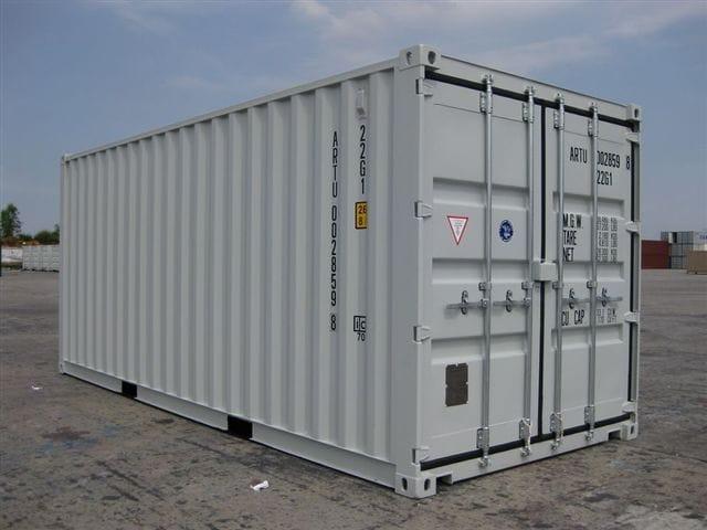 New 20 ft dry shipping container standing in a container yard