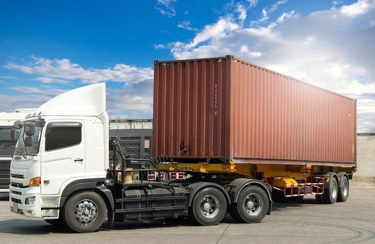 Leased shipping container mounted on a trailer chassis